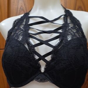 La SENZA Black Lace Cross-Strap Halter Bra
